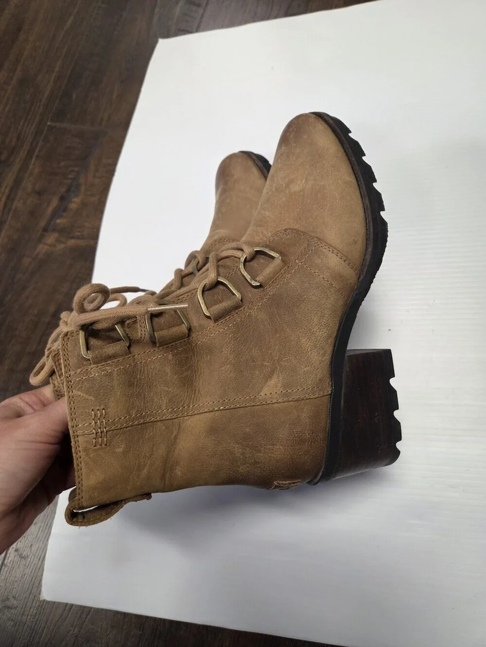 Sorel Womens Cate Boot Size 7 Waterproof Brown Leather Lace Up Block Heel Bootie